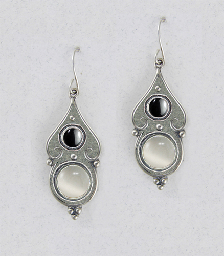 Sterling Silver White Moonstone And Hematite Gemstone Drop Dangle Earrings